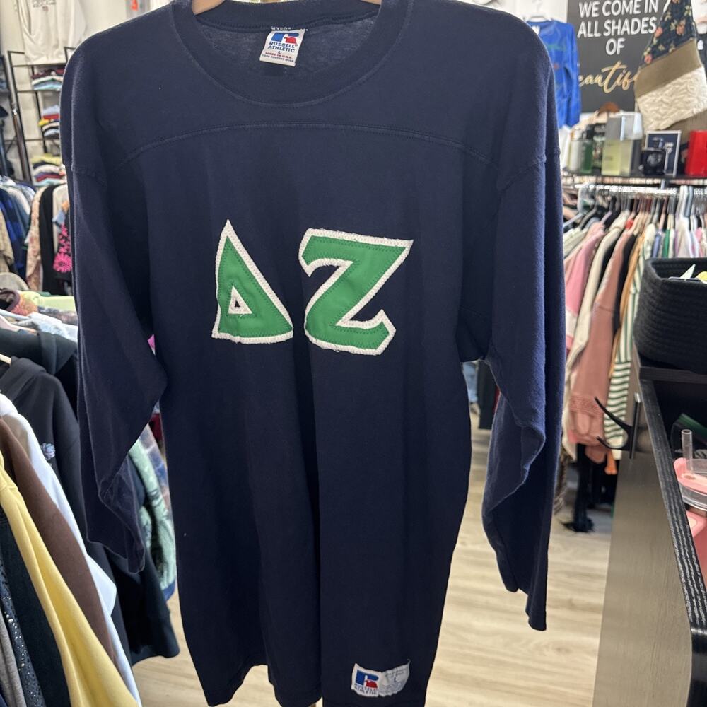 Vintage 80’s Russel Athletic Delta Zeta Sorority Jersey Size Large 3/4 Sleeves
